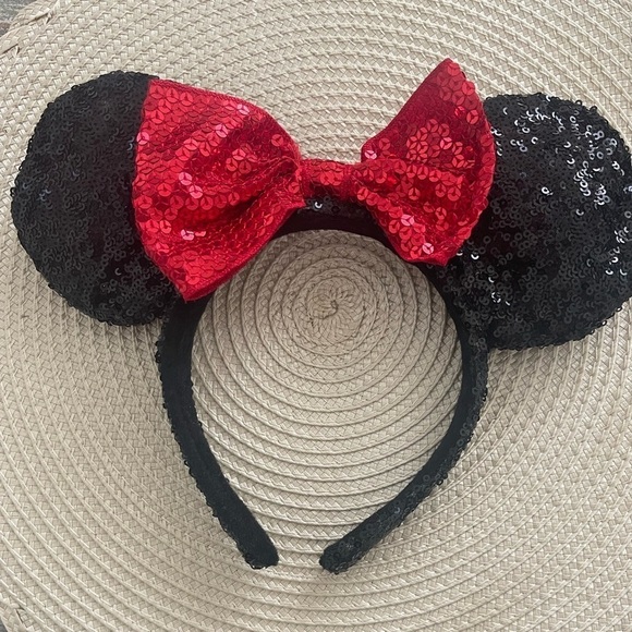 Disney Accessories - Disney Parks Classic Red & Black Sequin Minnie Mouse Ears Headband
